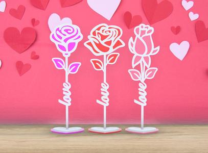 Valentine's Day - Love Flowers - 3 Flower Set With Stand