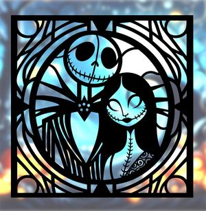 Spooky Halloween 2024 Series – Jack and Sally Stained Glass Style (2D Geometric Wall Art)