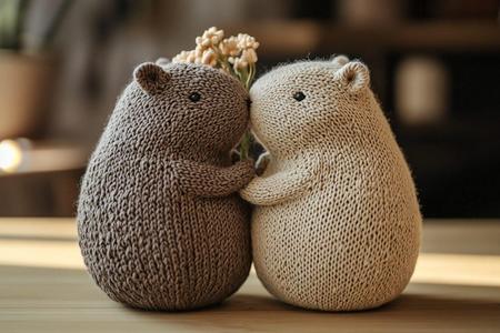 Knitted Capybara Couple Sculpture - Valentines 2025
