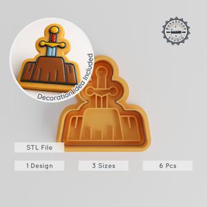 Sword Shape Cutter & Stamp Set, 3 Sizes S/M/L, for Cookies & Fondant, Fantasy & Medieval Themes PRODUCT_254