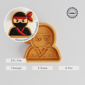 Ninja Cookie Cutter & Stamp, Fondant Cutter, 6-Piece Set, S/M/L Sizes, Stealth Fighter, Samurai Spirit Design for Baking PRODUCT_1267