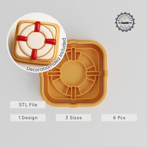 Help Ring Cutter & Stamp, Cookie & Fondant Tool, Life Preserver Design, 6-Piece Set, Ocean Aid Themed PRODUCT_1106