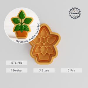 Peperomia Shape Cutter & Stamp, Cookie Fondant Set, Plant Decor, Floral Pot Design, 3 Sizes, 6 Pieces PRODUCT_402