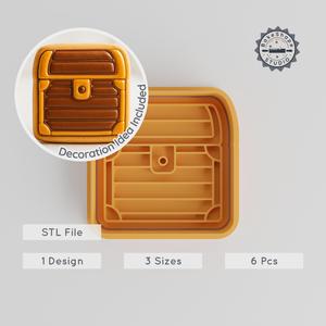 Treasure Chest Shape Cutter & Stamp, Cookie & Fondant Tool, 3 Sizes Set, Treasure-Themed STL for 3D Printing PRODUCT_1151