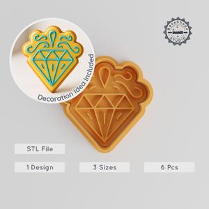 Diamond Skulls Shape Cutter & Stamp, Cookie & Fondant Decorating Set, Festive Calavera Designs, Day of the Dead, 3 Sizes PRODUCT_948