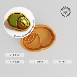 Kiwi Shape Cutter & Stamp Set, Cookie & Fondant Tools, Small/Medium/Large Sizes, 6 Pieces, Juicy Fruit Design PRODUCT_1062