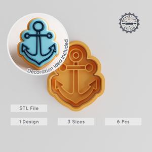 Nautical Anchor Shape Cutter & Stamp Set, Ocean & Boating Theme, Perfect for Cookie & Fondant, 3 Sizes, 6 Pieces PRODUCT_1090