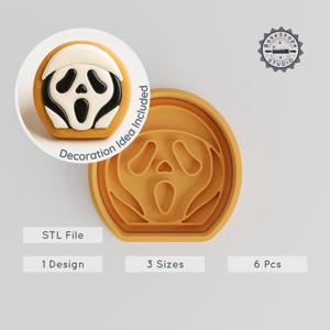 Scream Shape Cutter & Stamp, Scary Face Cookie & Fondant Set, Halloween Horror, 6 Piece Bundle, Three Sizes PRODUCT_964