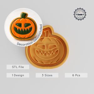 Evil Pumpkin Cookie Cutter & Stamp, Halloween Baking Tool, Set of 6, Scary Face Designs, Multiple Sizes, Festive Kitchen Gadget PRODUCT_969