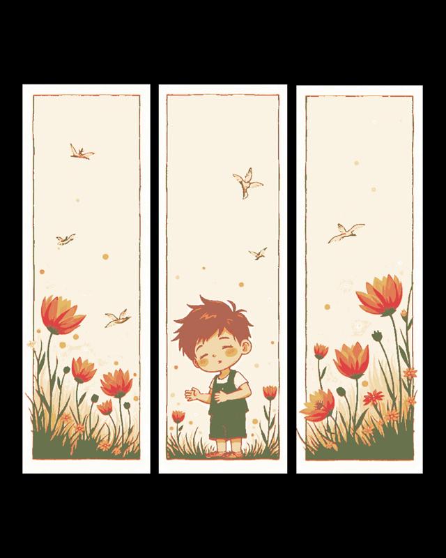 Three parts make a whole - Summer days walking in the meadow Art - Set of bookmarks