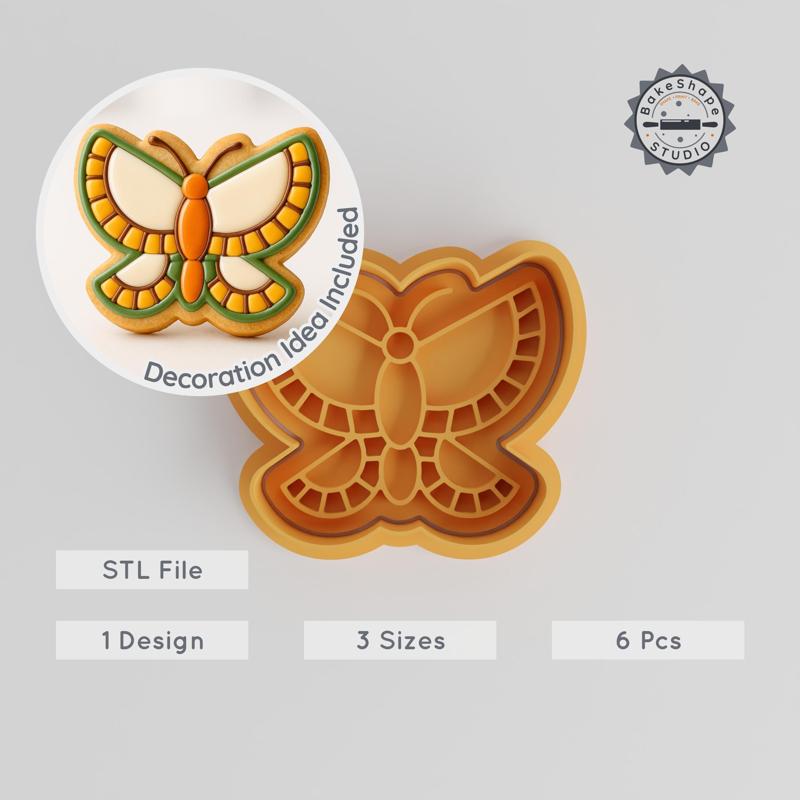 Butterfly Shape Cutter & Stamp Set, Cookie & Fondant Crafting, 3 Sizes, 6 Pieces, Perfect for Nature-Themed Baking PRODUCT_783