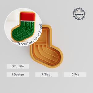 Sock Shape Cutter & Stamp, Perfect for Cookies & Fondant, Christmas & Winter Theme, Sizes S/M/L, 3D Print STL PRODUCT_573