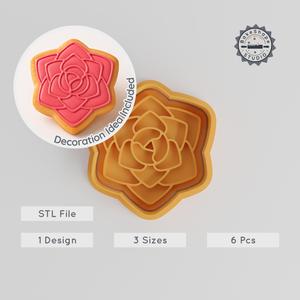 Rose Shape Cutter & Stamp Set, Cookie & Fondant Garden Bloom Design, S/M/L Sizes, Floral Baking Tool Collection PRODUCT_394