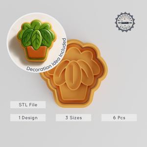 Pothos Plant Cookie Cutter & Stamp Set, 6 Pieces, S/M/L Sizes, Perfect for Fondant, Gardening & Pot-themed Designs PRODUCT_391