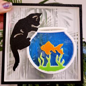 EASY Print in Place Kitty string art 3d floating kitten in a fishbowl free standing art piece