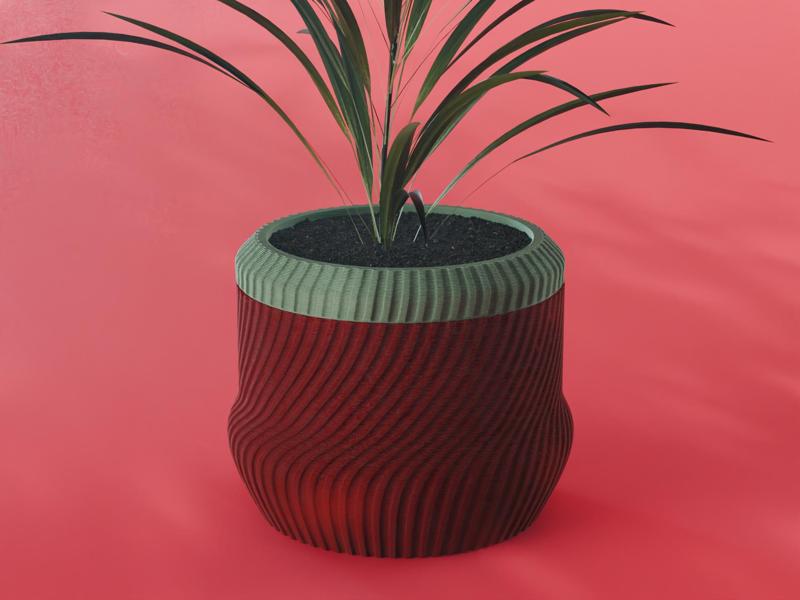 Yuki Planter Pot, Striped Bezier | Small, Medium, Large | Self Watering and Drip Tray 