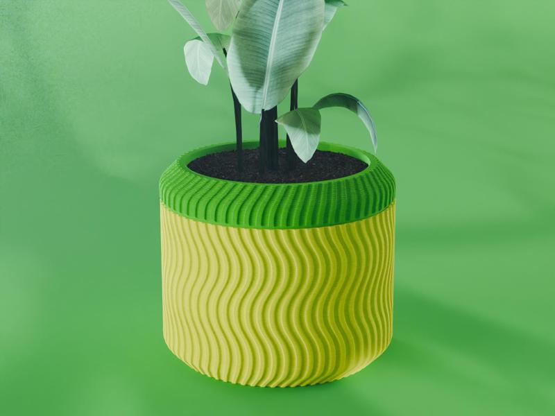 Nami Planter Pot, Striped Sine | Small, Medium, Large | Self Watering and Drip Tray 