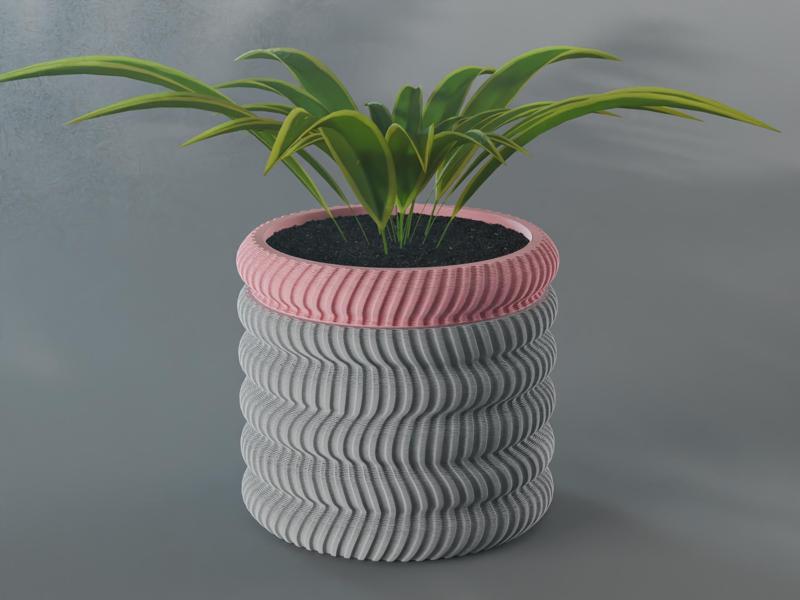 Sora Planter Pot, Striped Sine | Small, Medium, Large | Self Watering and Drip Tray 