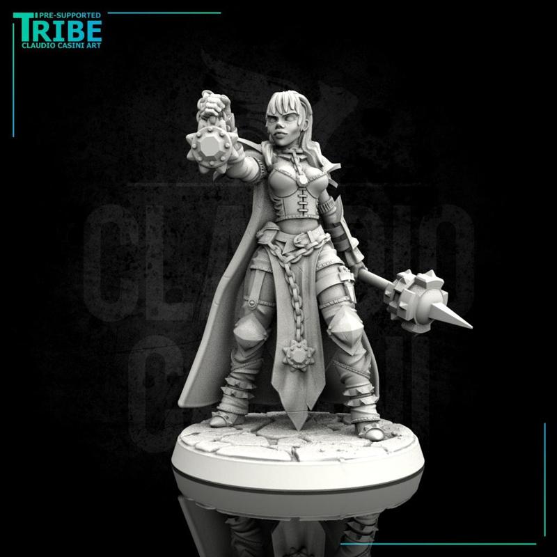 (0088) Female elf human half orc tiefling cleric with club or mace