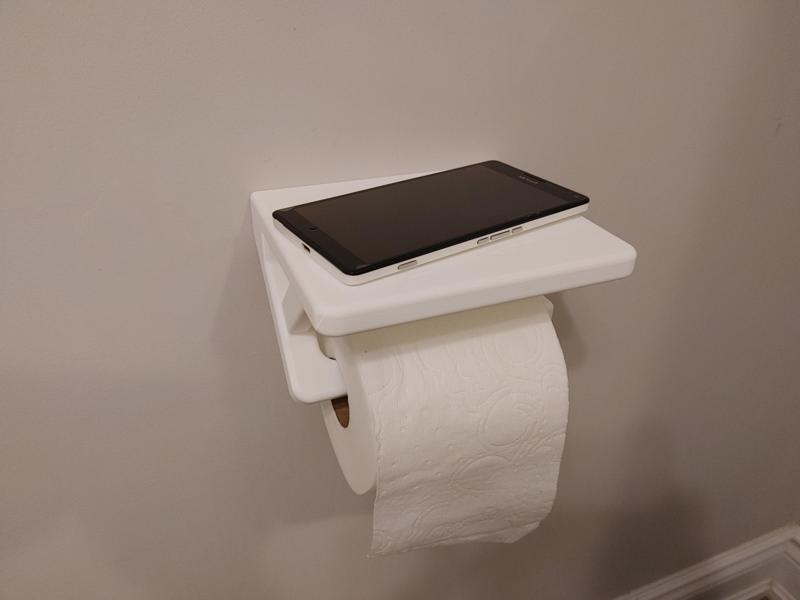Toilet paper roll holder with phone shelf, hidden screw mounting