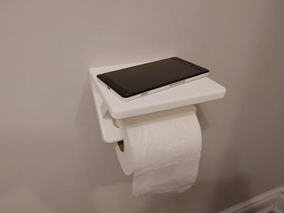 Toilet paper roll holder with phone shelf, hidden screw mounting