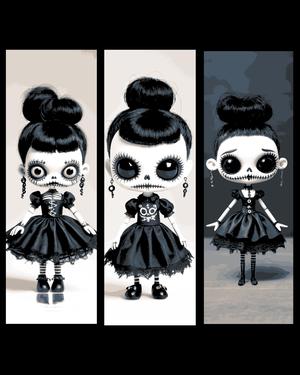 Day of the Dead Doll in the style of a Gothic dressed girl - Set of bookmarks