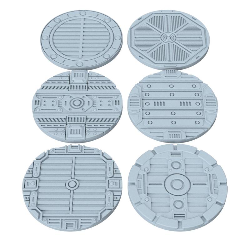 3D Printable Sci-Fi Grated Floor Base Toppers – 32mm Round Bases