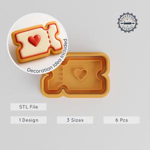 Heart Voucher Shape Cutter & Stamp, Cookie & Fondant Baking Set, 3 Sizes, 6 Pieces, Gift & Discount Themes PRODUCT_32