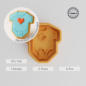 Baby Bodysuit Shape Cutter & Stamp, Perfect for Cookies & Fondant, 6 Piece Set, Sizes S/M/L PRODUCT_36
