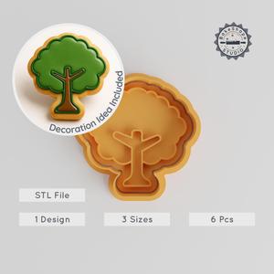 Tree Shape Cutter & Stamp, Cookie & Fondant Tool, Set of 6, Evergreen Gardening Designs, Sizes S/M/L PRODUCT_419