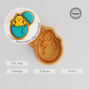Chick Egg Cookie Cutter & Stamp Set, Hatching Chick, Fondant Decor, Easter Baking, 3 Sizes, 6 Pieces Collection PRODUCT_487