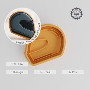 Helmet Cookie & Fondant Cutter and Stamp Set, Protective Headgear Designs, 6 Piece, 3 Sizes S/M/L PRODUCT_81