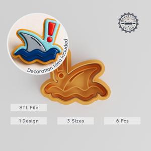Shark Fin Cookie Cutter & Stamp Set, 6-Piece, Small Medium Large, Ocean Danger Theme, Ideal for Cookies & Fondant PRODUCT_321
