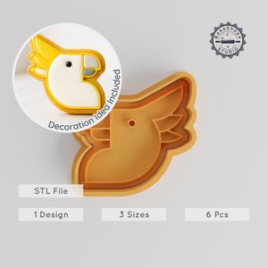 Cockatoo Cookie Cutter & Stamp Set, Parrot Bird, Fondant Tool, 6 Piece, Tropical Bird Icon, Australian Exotic Bird Shape, S/M/L Sizes PRODUCT_1282