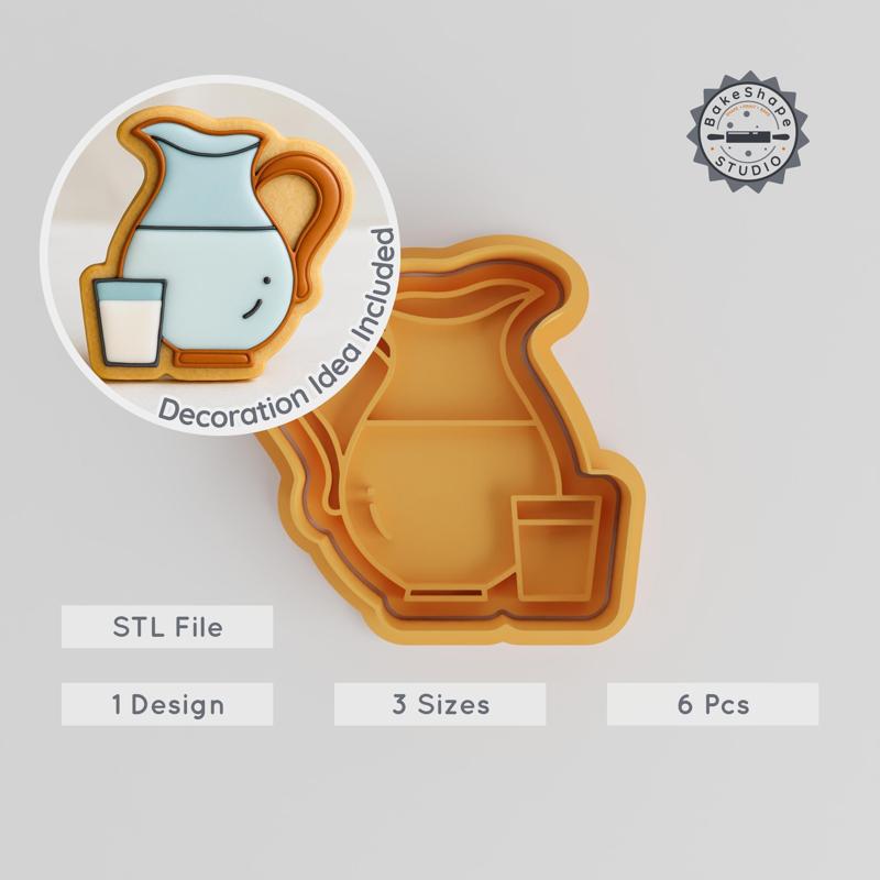 Milk Pitcher Shape Cutter & Stamp Set, Cookie & Fondant Baking, S/M/L, 6-Piece Collection PRODUCT_752