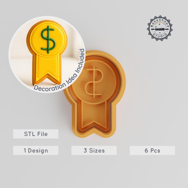 Prize Shape Cutter & Stamp, Cookie Fondant Decor, S/M/L, Award Ribbon Emblem Set PRODUCT_552