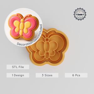 Butterfly Shape Cutter & Stamp Set, Cookie & Fondant Tool, 3 Sizes, 6 Pieces, Fluttering Insect Design PRODUCT_784