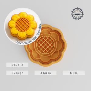 Sunflower Shape Cutter & Stamp Set, 6-Piece Pack, Perfect for Cookie & Fondant Designs, Includes S/M/L Sizes PRODUCT_386