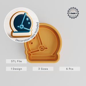 Astronaut Helmet Cookie Cutter & Stamp Set, Space & Cosmic Theme, Fondant, 3 Sizes S/M/L, 6-Piece Pack PRODUCT_171