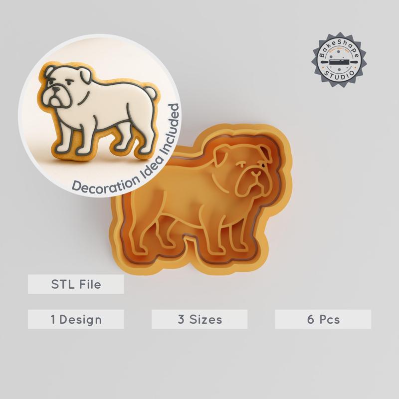 Bulldog Cookie Cutter & Stamp Set, Dog Breed Baking Mold, Pet Puppy Fondant Tool, 3 Sizes S/M/L, 6-Piece Animal Baking Kit PRODUCT_281