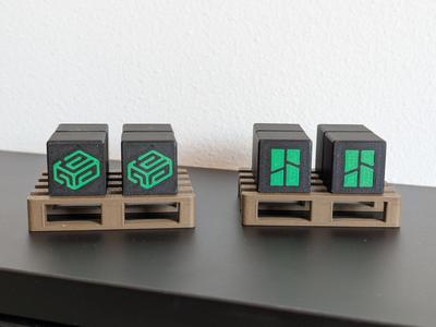 Pallet with Bambu Lab and CyberBrick boxes