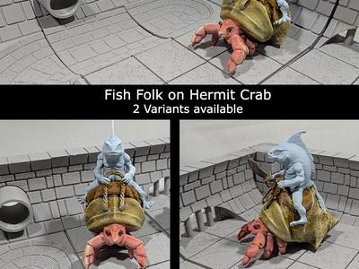 Fish folk on hermit crab - 2 variations