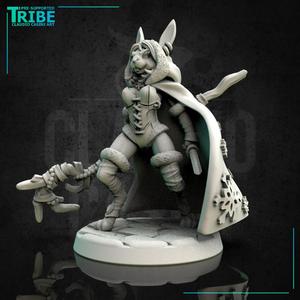 (0157) Female rabbitfolk wizard sorceress druid with a magical club, cape and a knife