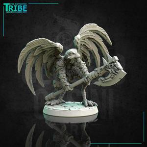 (0169) Female Featherfolk birdman barbarian warrior with a two hands axe