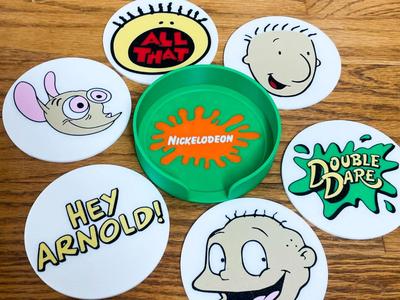 90's Nickelodeon Coaster Set / 4 color / Retro / 