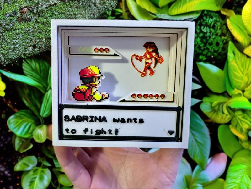 Pokemon Yellow Psychic Gym Leader Sabrina Encounter 3D Scene Shadow Box/Light Box - 5 Layers, 11 x 10 x 5 cm