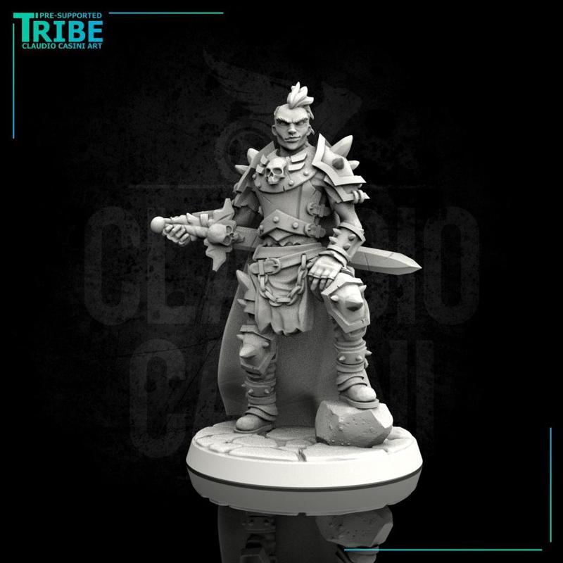 (0014) Male human elf half orc tiefling barbarian commander with sword