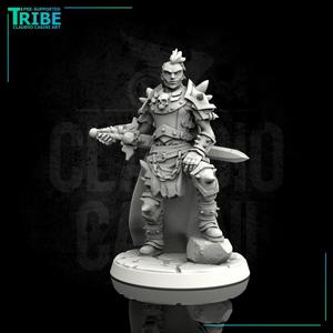(0014) Male human elf half orc tiefling barbarian commander with sword