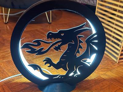 LED Ring Lamp v2 including frame with dragon motif