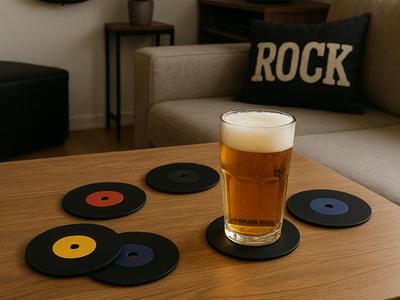 Vinyl record coaster set
